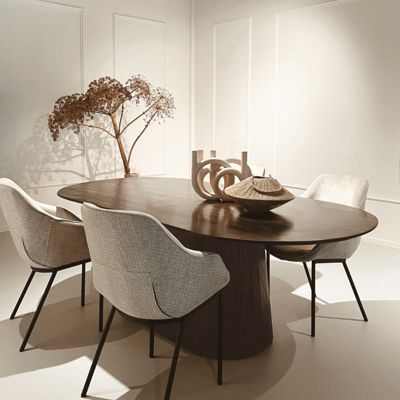 SIENNE-Table à manger Ovale +12 personnes 300 cm en bois massif brun