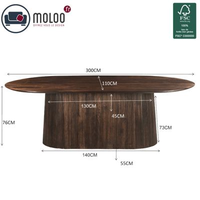 SIENNE-Table à manger Ovale +12 personnes 300 cm en bois massif brun