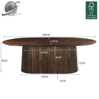 SIENNE-Table à manger Ovale +12 personnes 300 cm en bois massif brun