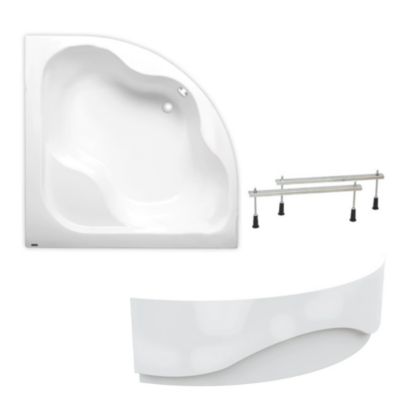 Siko 150 x 150 cm Synthia Plus baignoire d'angle + tablier + pieds, Acrylique, Gauche et Droite, Blanc (SY1500PLUS-SET1)