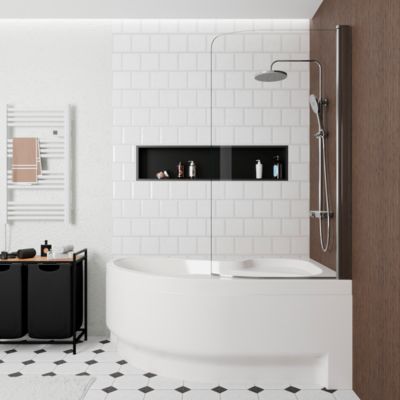 Siko 160x100 cm Fortuna Plus baignoire d'angle en acrylique, droite + tablier + pare-baignoire + pieds, blanc (FO1600PPLUS-SETP1)