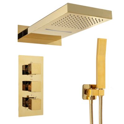 Silla Élégant Colonne de Douche Thermostatique en Laiton Encastrée, Ensemble de Douche Mécanique, Doré