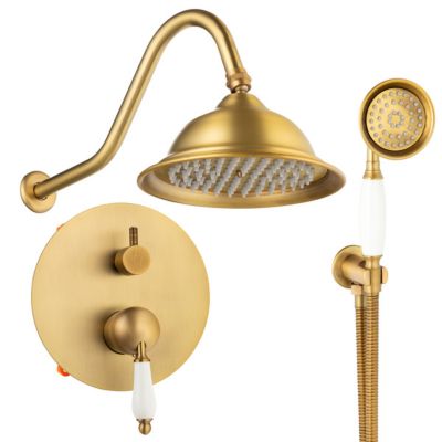 Silla Élégant Colonne retro de Douche en Laiton Encastrée, Ensemble de Douche Mécanique, Vintage Doré