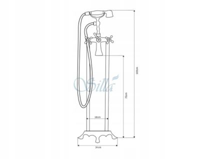 Silla élégant Robinet de Baignoire retro sur pied avec inverseur et bec rotatif avec douchette et flexible, Noir