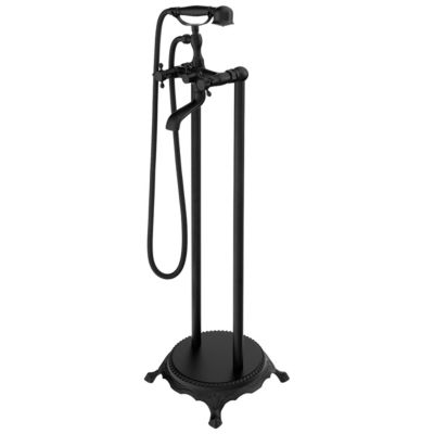 Silla élégant Robinet de Baignoire retro sur pied avec inverseur et bec rotatif avec douchette et flexible, Noir