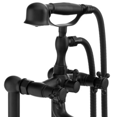 Silla élégant Robinet de Baignoire retro sur pied avec inverseur et bec rotatif avec douchette et flexible, Noir