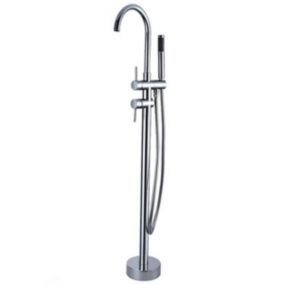 Silla élégant Robinet de Baignoire sur pied avec inverseur et bec rotatif avec douchette et flexible, Chrome