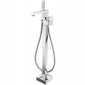 Silla élégant Robinet de Baignoire sur pied avec inverseur et bec rotatif avec douchette et flexible, Chrome