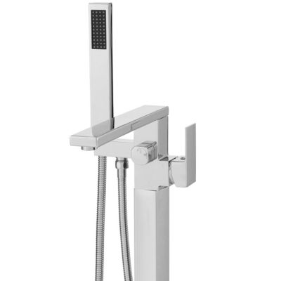 Silla élégant Robinet de Baignoire sur pied avec inverseur et bec rotatif avec douchette et flexible, Chrome