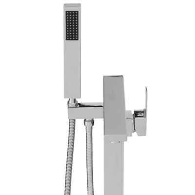Silla élégant Robinet de Baignoire sur pied avec inverseur et bec rotatif avec douchette et flexible, Chrome