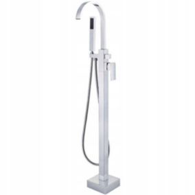 Silla élégant Robinet de Baignoire sur pied avec inverseur et bec rotatif avec douchette et flexible, Chrome