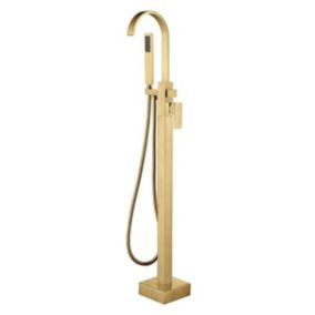 Silla élégant Robinet de Baignoire sur pied avec inverseur et bec rotatif avec douchette et flexible, Doré