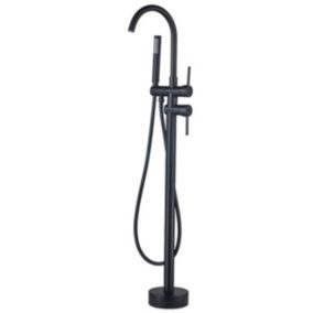 Silla élégant Robinet de Baignoire sur pied avec inverseur et bec rotatif avec douchette et flexible, Noir mat