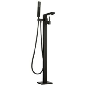 Silla élégant Robinet de Baignoire sur pied avec inverseur et bec rotatif avec douchette et flexible, Noir mat