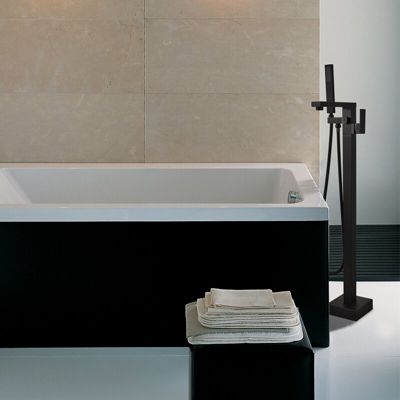 Silla élégant Robinet de Baignoire sur pied avec inverseur et bec rotatif avec douchette et flexible, Noir mat
