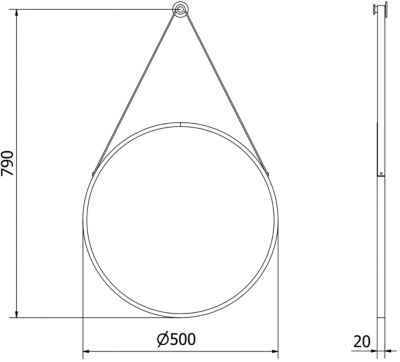 SILLA Miroir mural rond, 50 cm, cadre noir