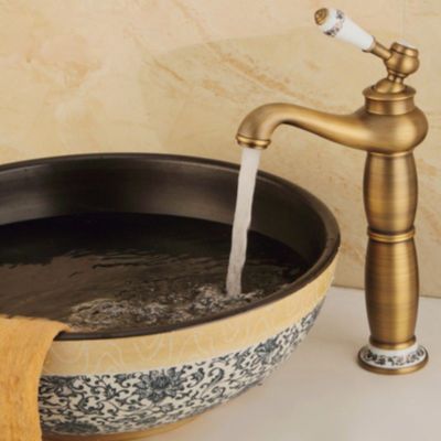 SILLA Mitigeur lavabo retro bec haut en Laiton, économie d'eau, Vintage doré