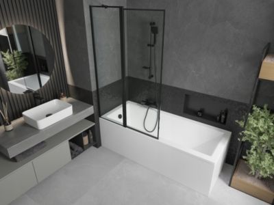 Silla Pare-baignoire pivotant, 100x150 cm, Noir
