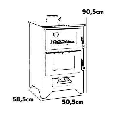 Silvia - Poêle à bois, cuisinière 50,5x58,5xH90,5 cm