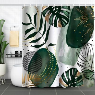 Simple Abstract Leaf Pattern Shower Curtain-180x180cm,, Machine Washable Polyester Shower Curtain with 12 Hooks