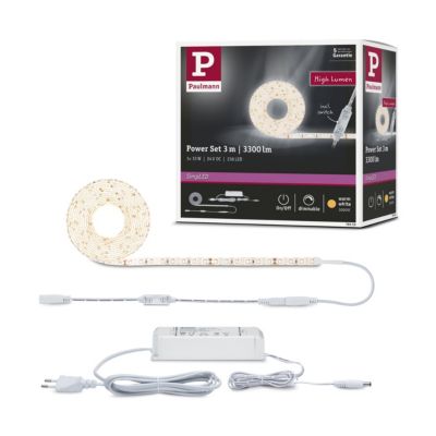SimpLED Power Strip LED Blanc chaud avec Dimm/Switch Kit complet 3m revêtue 33W 1100lm/m 72 LEDs/m 3000K 48VA