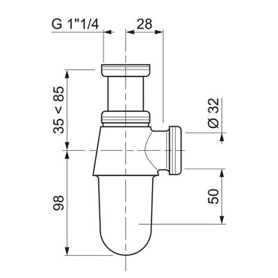 Siphon à compression chromé ø32 mm Flomasta