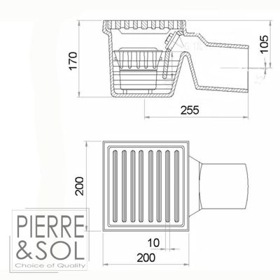 Siphon de cave - Grille à fentes en fonte - Classe L 15kN - ACO -       sortie horizontale