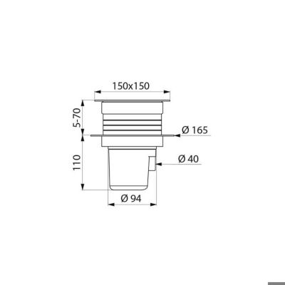 Siphon de sol 150x150 hauteur réglable sortie horizontale D40 - DELABIE - 683001