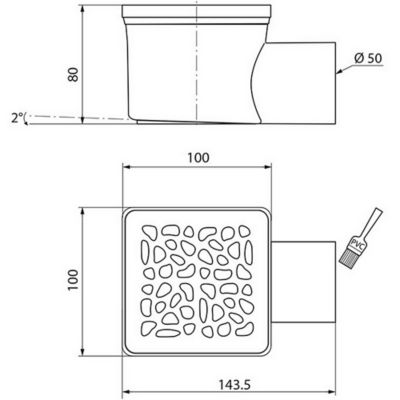 Siphon de sol à maçonner pour douche à l'italienne 10x10cm