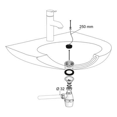 Siphon réglable blanc 32mm et bonde à bouchon Wirquin