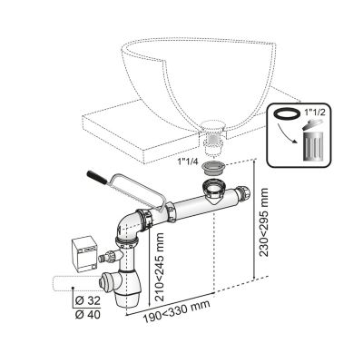 Siphon universel tout-en-un Wirquin réglable en hauteur de 165 à 200 mm