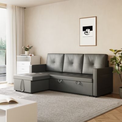 SIRHONA Canapé-lit d'angle triple-203x130x88cm+Tablette cachée+Compartiment de rangement+Gris foncé