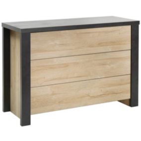SIWA - Commode 3 Tiroirs Effet Bois et Beton Ciré