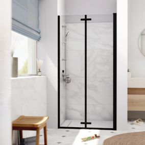 SK Porte de douche 100x196cm pliante anticalcaire avec profilé noir mat (SATSK100NIKAC)