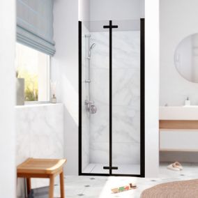 SK Porte de douche 80x196cm pliante anticalcaire avec profilé noir mat (SATSK80NIKAC)