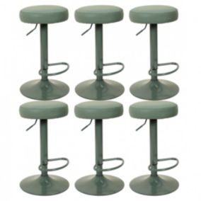 SMIDO - Lot de 6 Tabourets Réglables Simili Vert