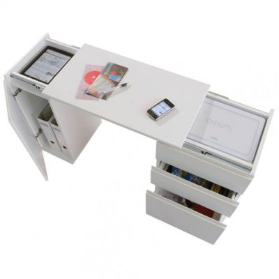 SMILE - Bureau Extensible 1 Porte 3 Tiroirs Blanc