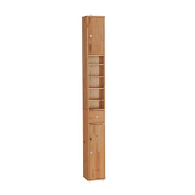 SoBuy Armoire pour Salle de Bain en Bois Massif avec Tiroir et Étagères Réglables