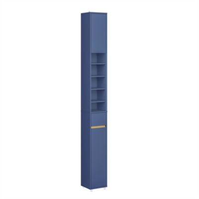 SoBuy Armoire Salle de Bain en MDF Bleue avec Tiroir et Étagères Réglables