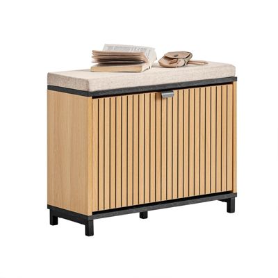 SoBuy Banc à Chaussures Rembourré de Rangement Rabattable en Bois Clair Noir
