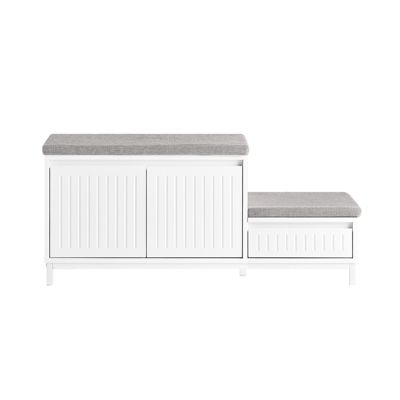 SoBuy Banc d'Entrée avec 2 Coussins, 2 Portes et Tiroir - Blanc - 100x35x42cm - FSR172-W