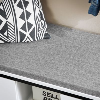 SoBuy Banc d'Entrée avec Coussin, 2 Tiroirs et 2 Portes, Blanc, 110x35x42 cm, FSR176-W