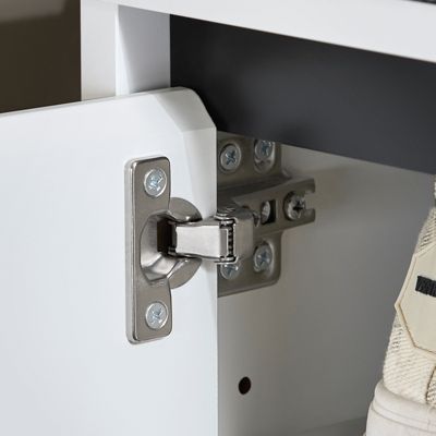 SoBuy Banc d'Entrée avec Coussin, 2 Tiroirs et 2 Portes, Blanc, 110x35x42 cm, FSR176-W