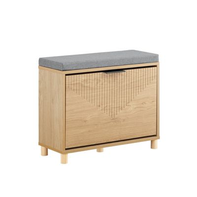 SoBuy Banc d'Entrée avec Coussin et Rangement Caché pour Chaussures, en Bois, 60x24x50cm, FSR199-N