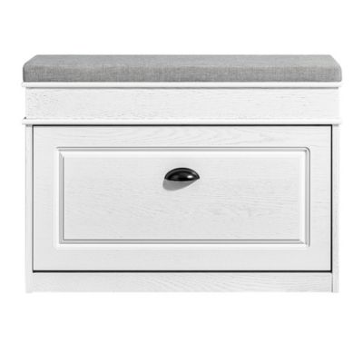 SoBuy Banc d'Entrée avec Rangement à Abattant, Coussin, Bois Vieilli Blanc 75x24x51cm 180kg