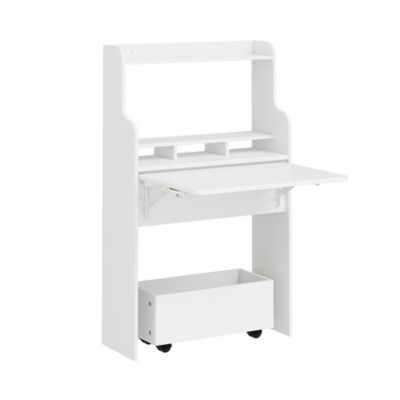 SoBuy Bureau pliant mural avec tiroir et étagères blanc 61.5x25x100.6 cm FWT105-II-W