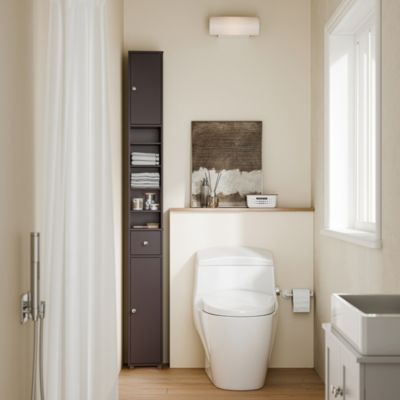 SoBuy Colonne de salle de bain avec un tiroir Marron 20x20x180cm Fonctionnel BZR34-II-BR