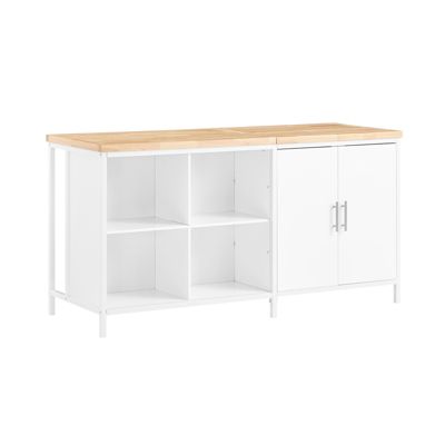 SoBuy Cuisine avec Plan de Travail en Bois, Desserte et Placard 2 Portes 4 Cubes Blanc