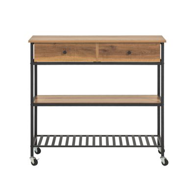 SoBuy FKW112-PF Desserte roulante 2 étages avec 2 tiroirs, chariot de cuisine pratique et mobile, couleur bois clair