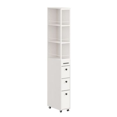 SoBuy Meuble d'angle étroit avec 4 tiroirs et étagères Crème blanc 40x20x170 cm NSR13-WG